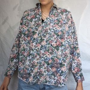 Vintage Floral Button Down Shirt - Multicolor
